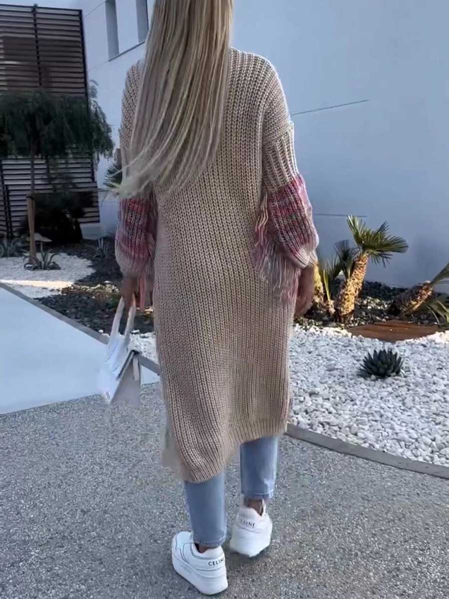 Veleaee Fringed Knit Knit Sweater