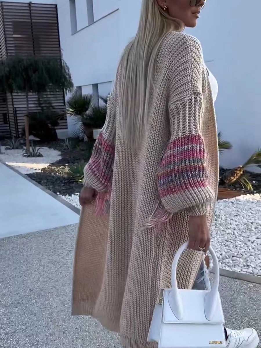 Veleaee Fringed Knit Knit Sweater