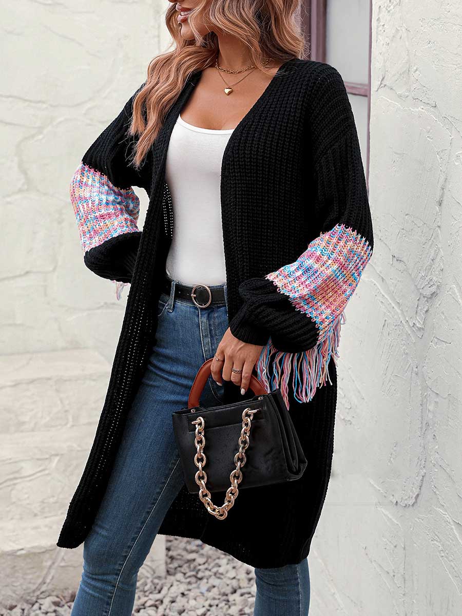Veleaee Fringed Knit Knit Sweater