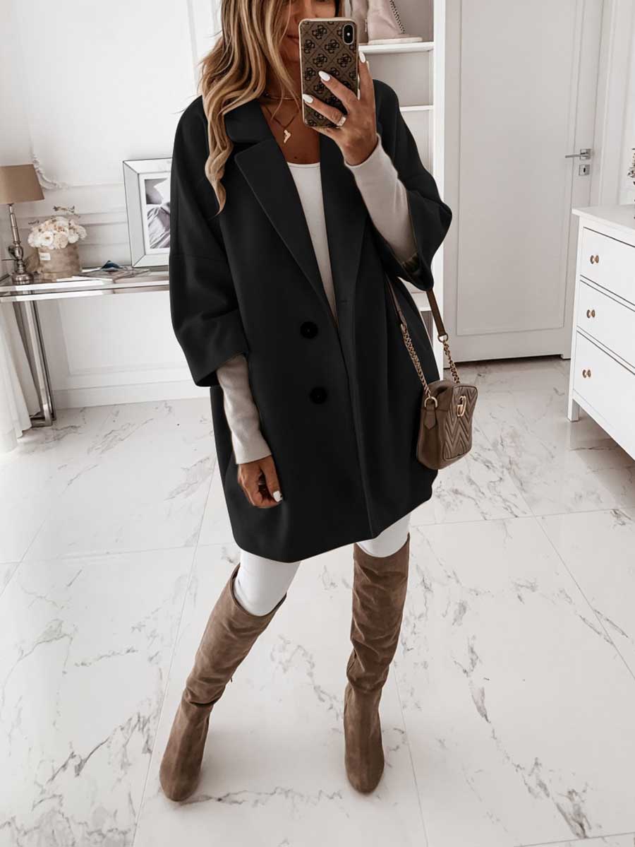 Veleaee Tweed Coat With Seven-quarter Sleeves