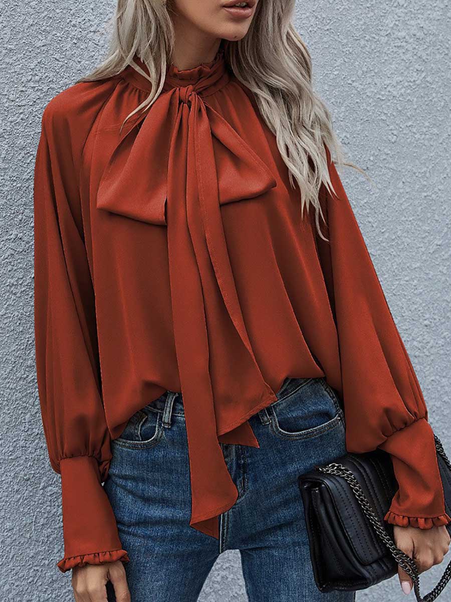 Veleaee High Neck Bow Tie Women's Top