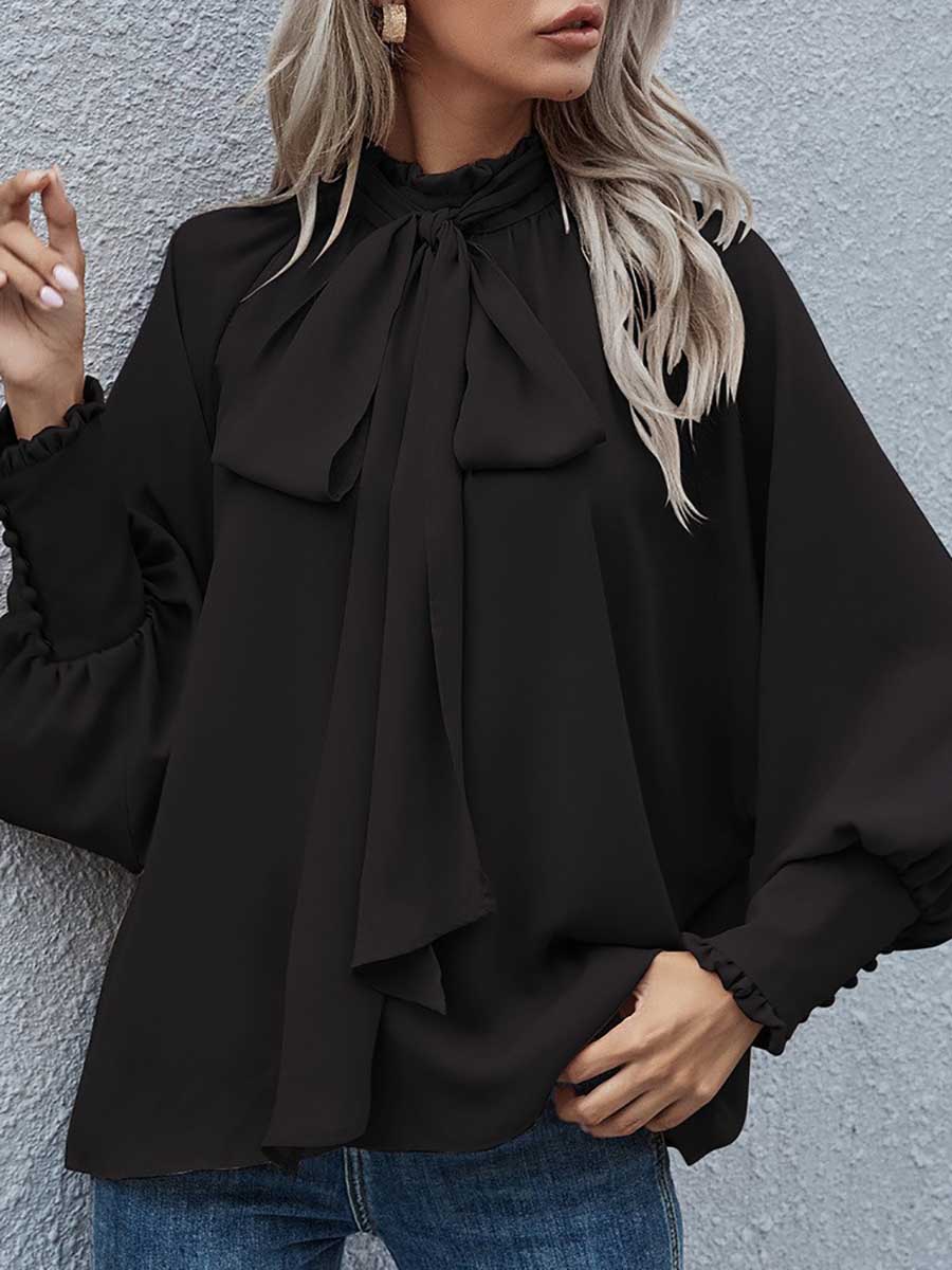 Veleaee High Neck Bow Tie Women's Top