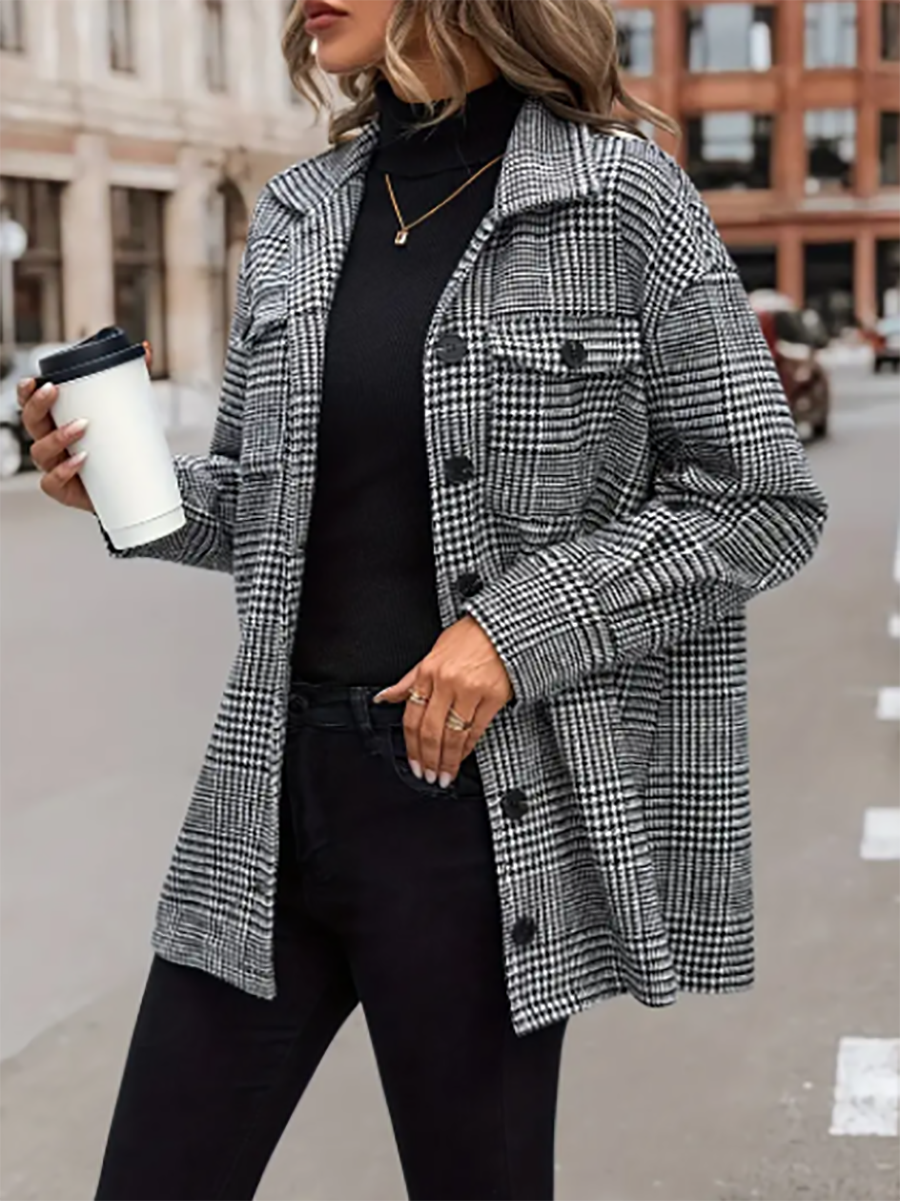 Veleaee Plaid Flap Pocket Jacket