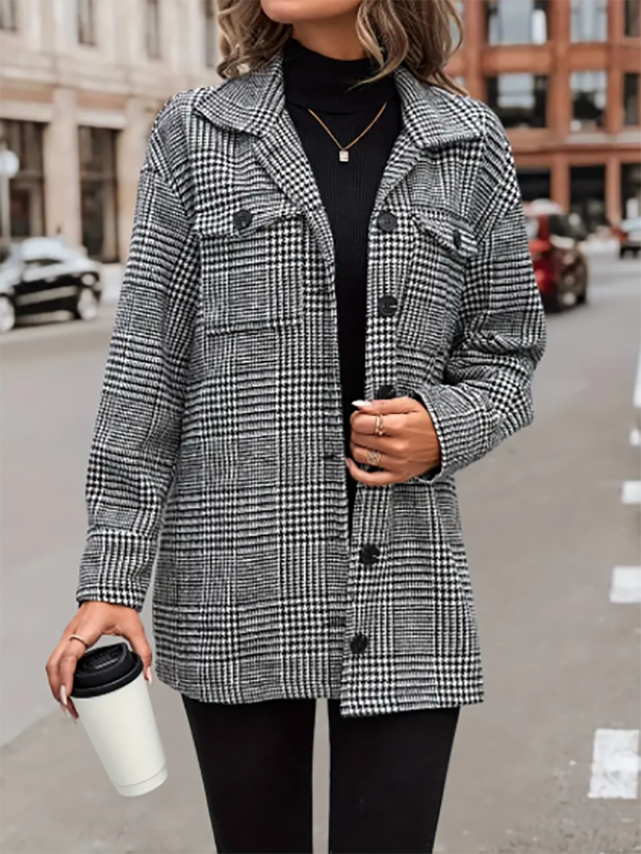 Veleaee Plaid Flap Pocket Jacket