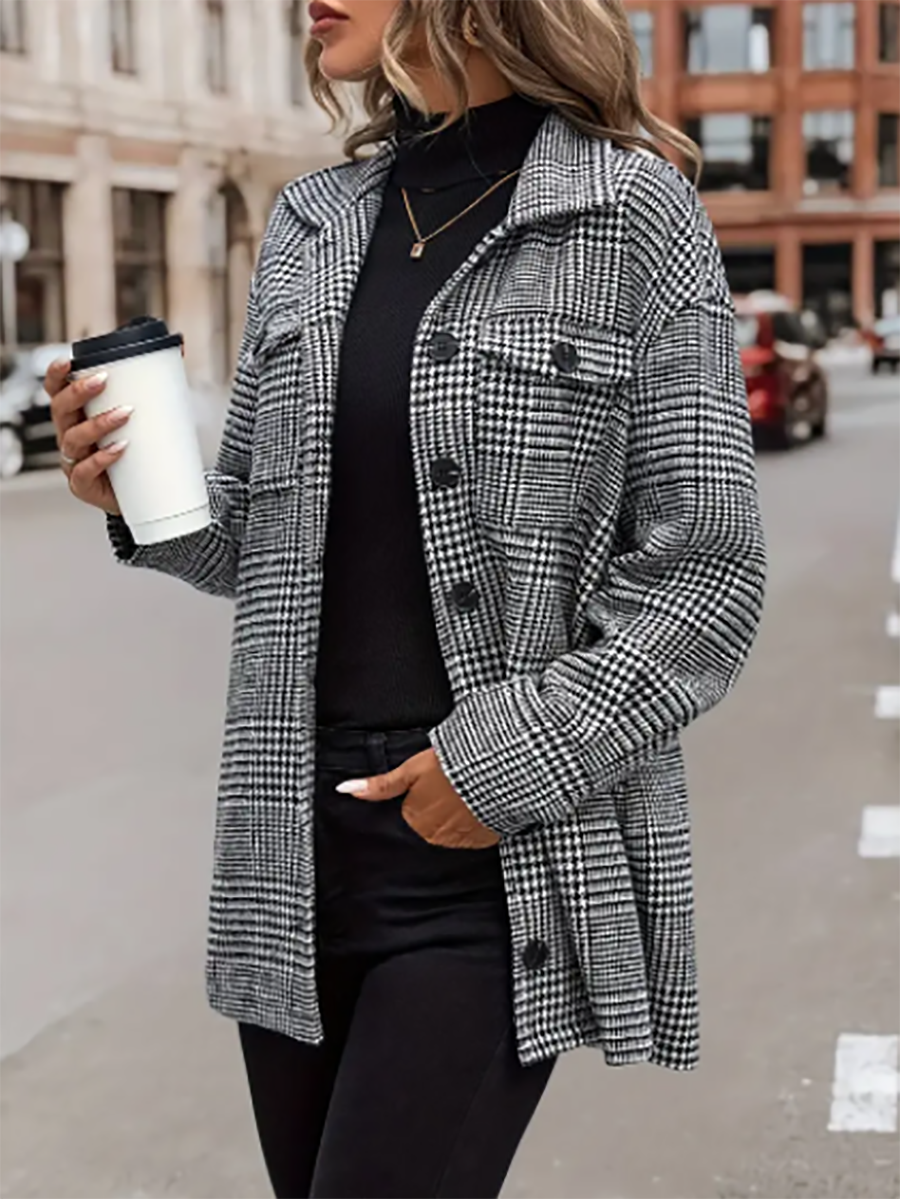 Veleaee Plaid Flap Pocket Jacket