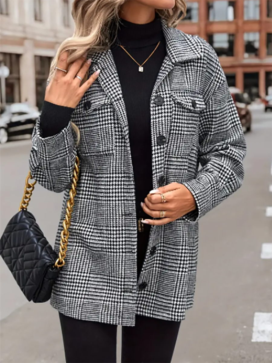 Veleaee Plaid Flap Pocket Jacket
