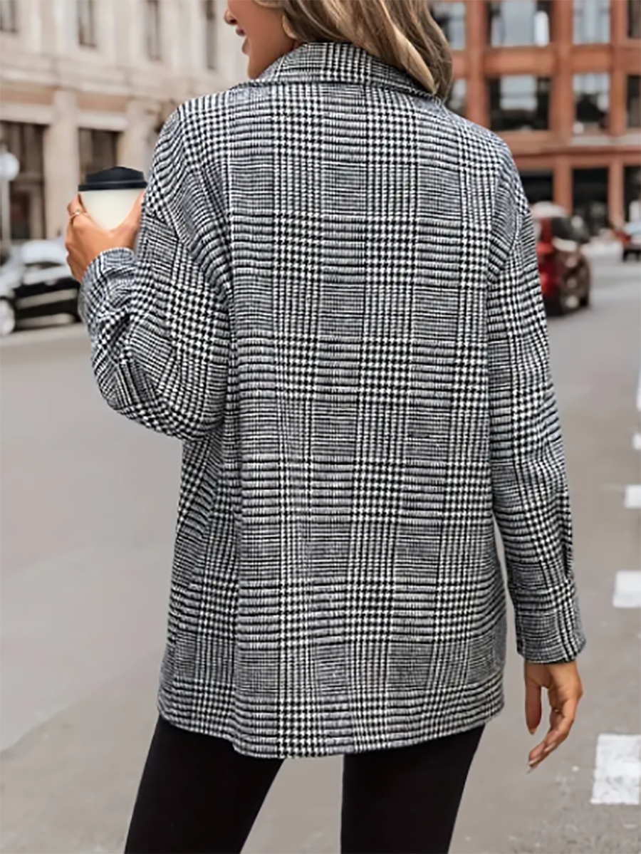 Veleaee Plaid Flap Pocket Jacket