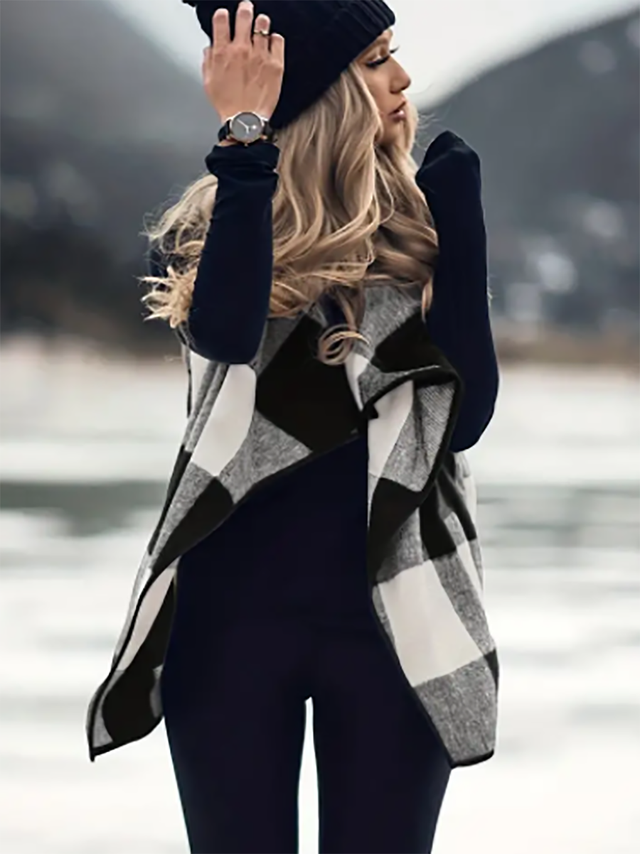 Veleaee Sleeveless Plaid Cardigan Vest