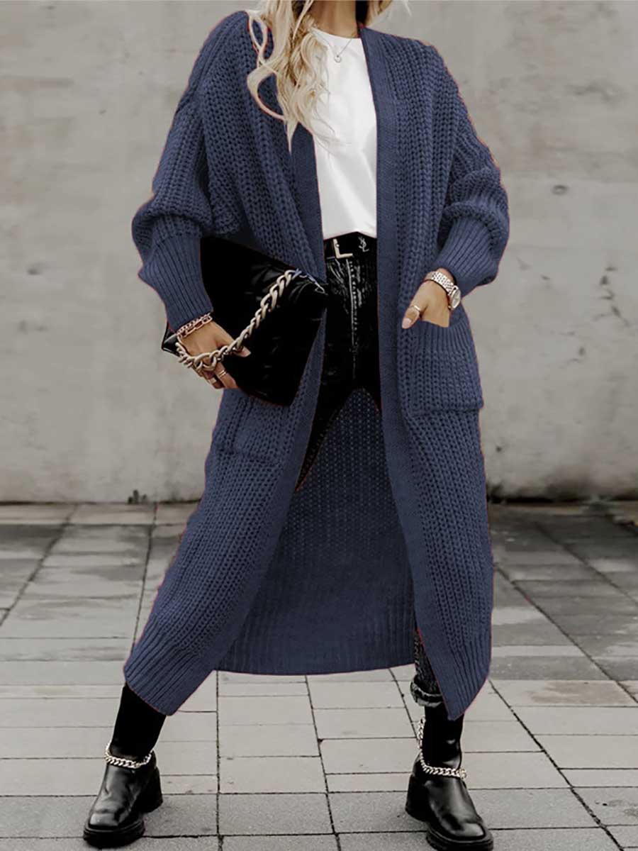 Veleaee Long Cardigan Pocket Loose Sweater