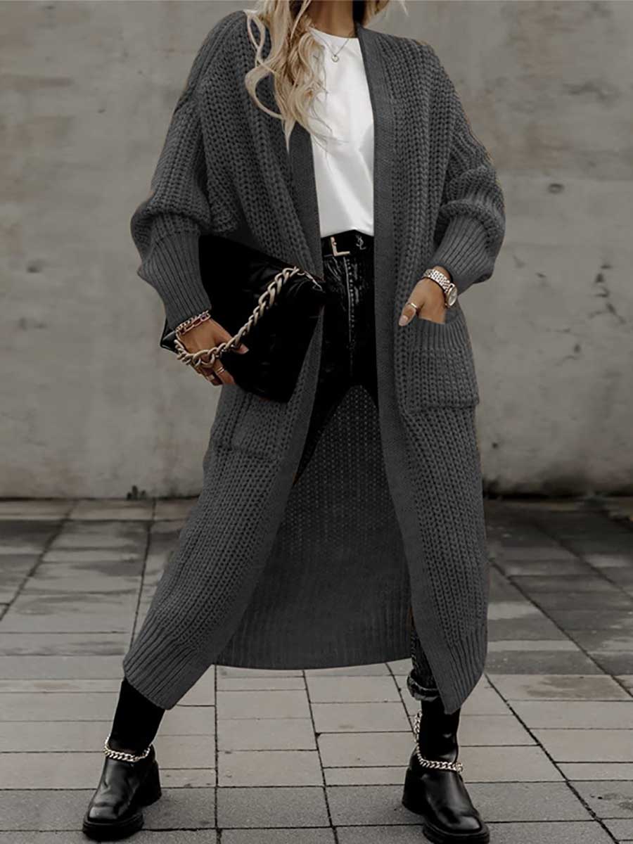 Veleaee Long Cardigan Pocket Loose Sweater