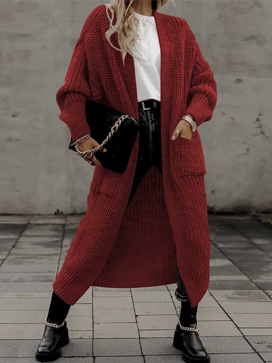 Veleaee Long Cardigan Pocket Loose Sweater