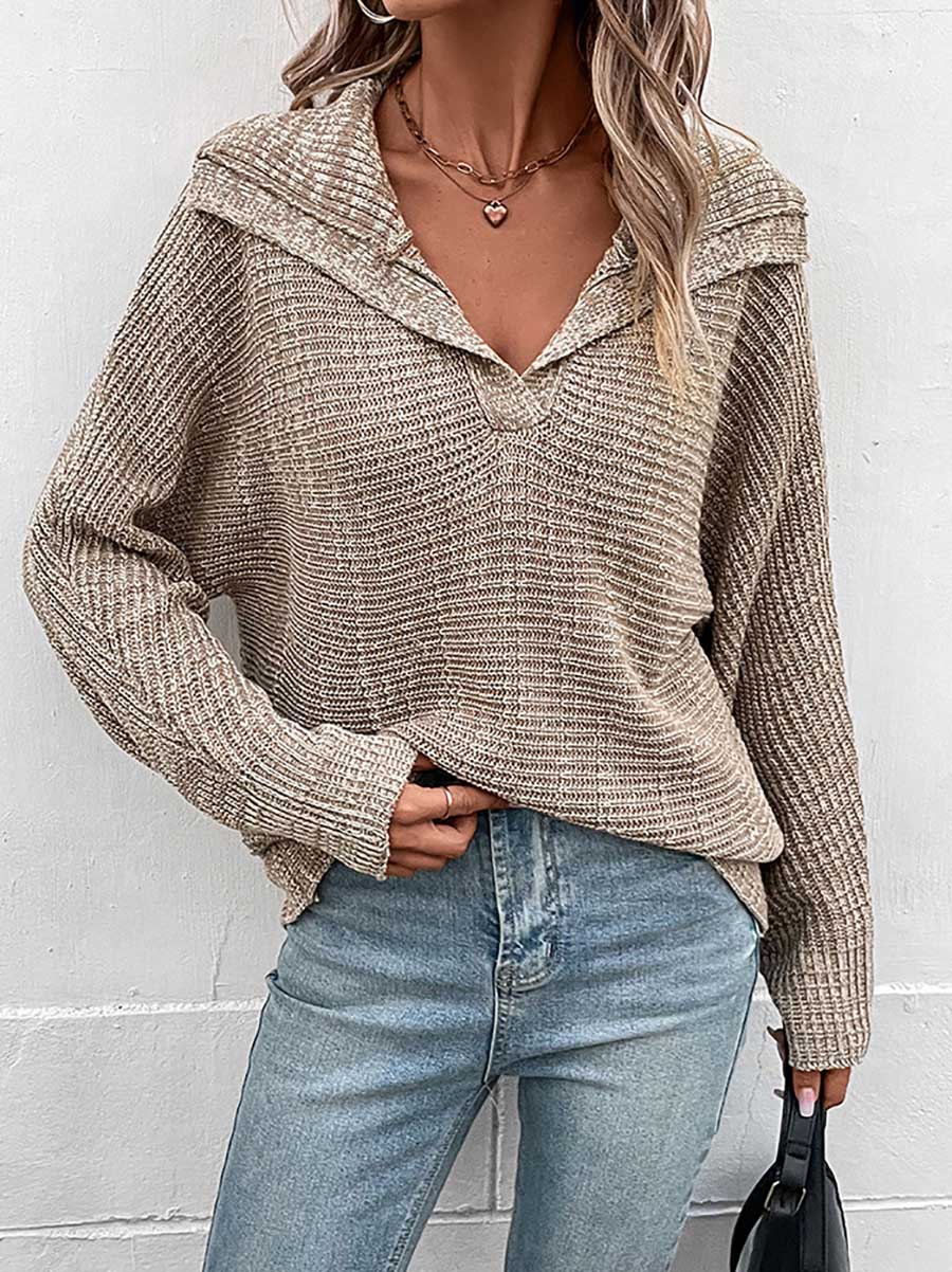 Veleaee Solid Color Long Sleeve Lapel Sweater