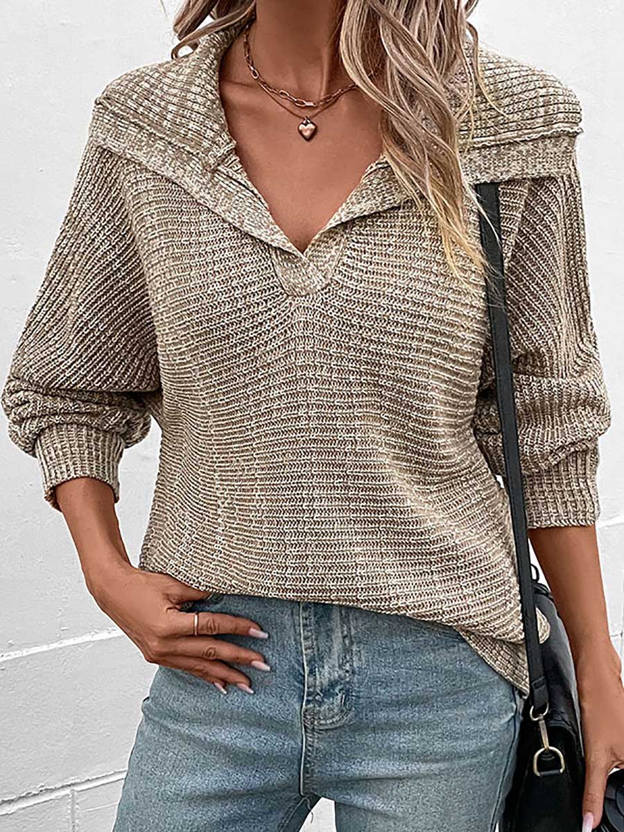 Veleaee Solid Color Long Sleeve Lapel Sweater