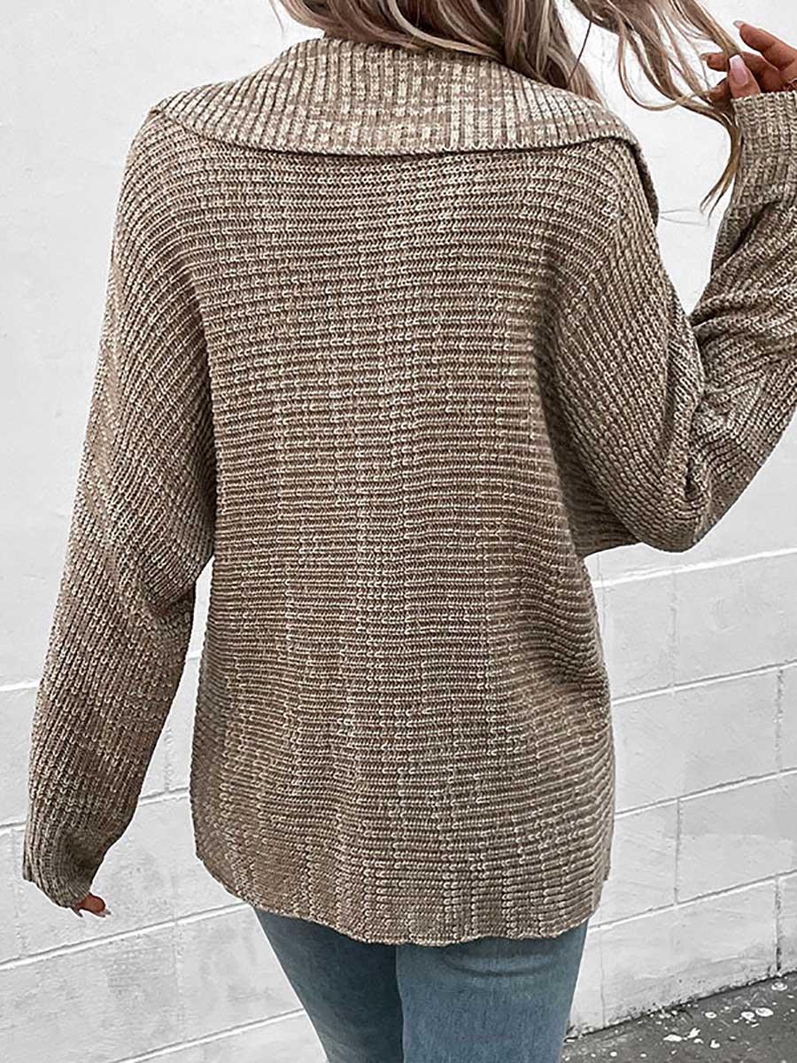 Veleaee Solid Color Long Sleeve Lapel Sweater