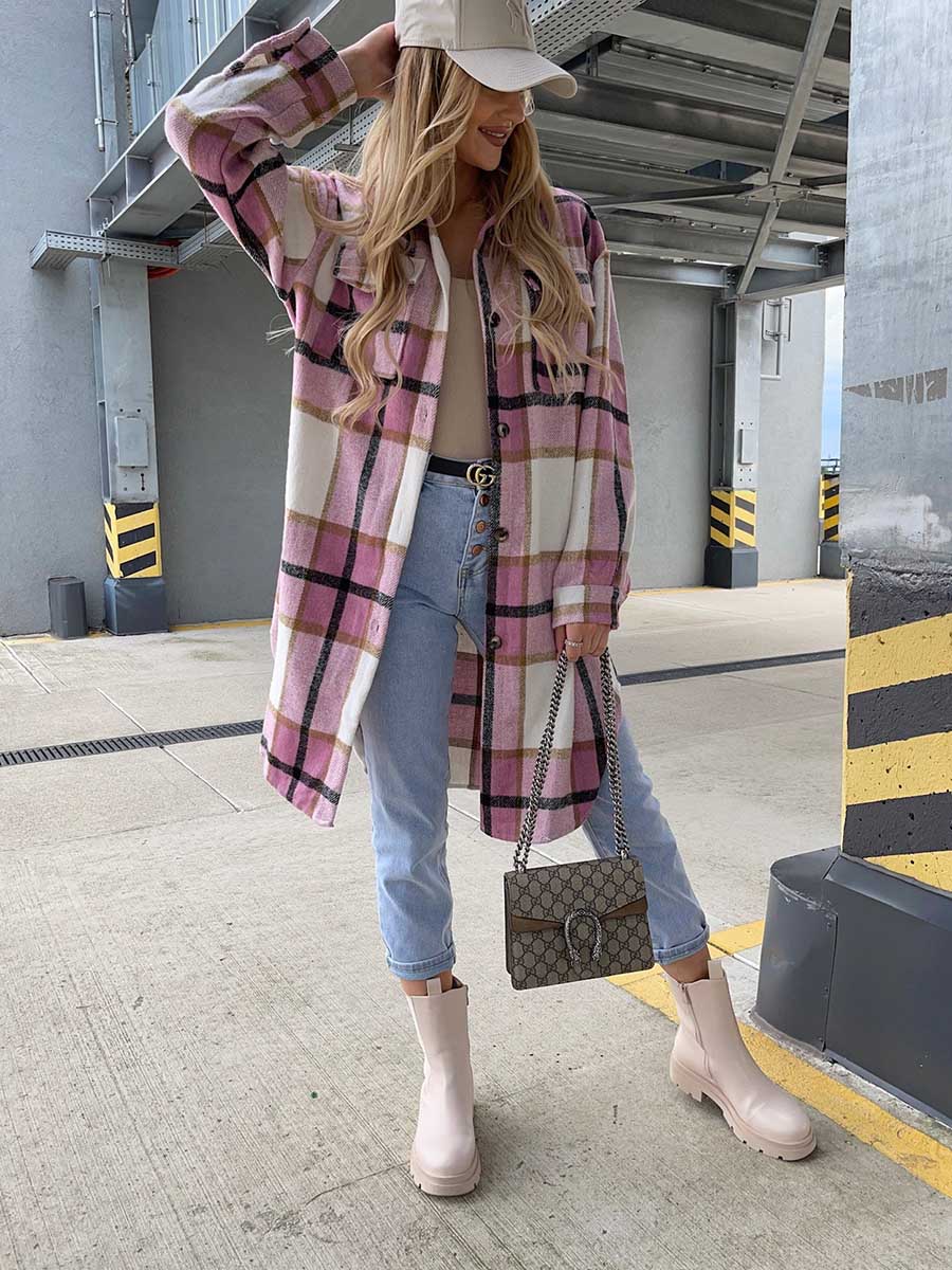 Veleaee Plaid Tweed Mid-Length Jacket