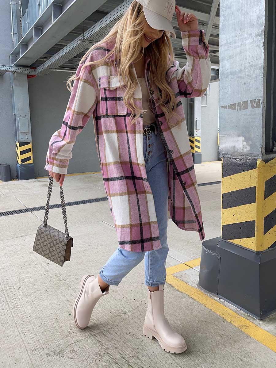 Veleaee Plaid Tweed Mid-Length Jacket