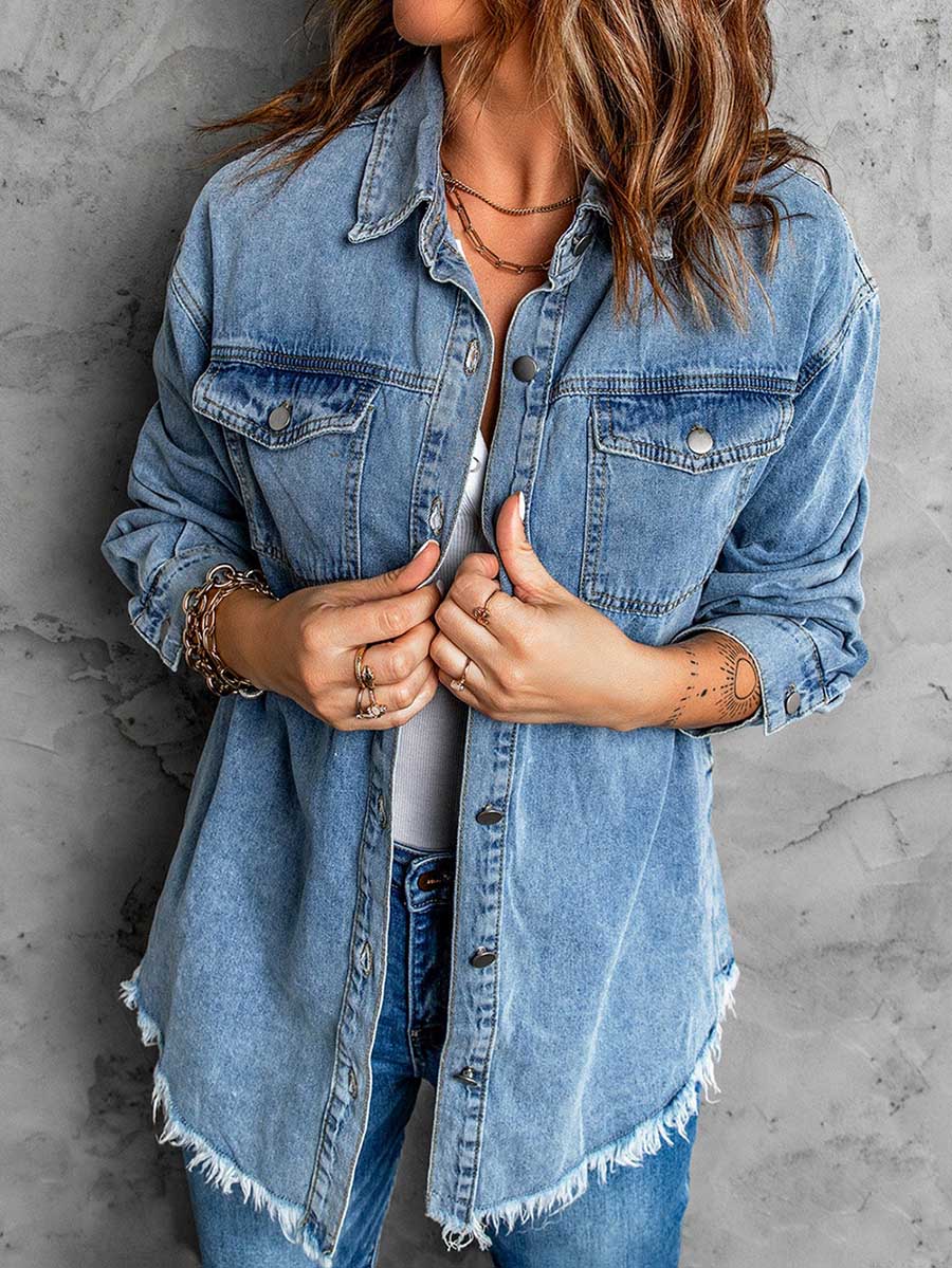 Veleaee Denim Lapel Loose Fit Shirt