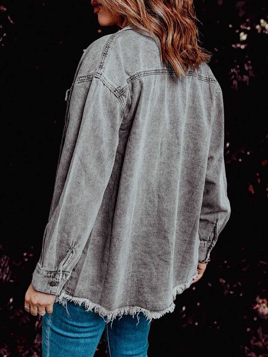 Veleaee Denim Lapel Loose Fit Shirt
