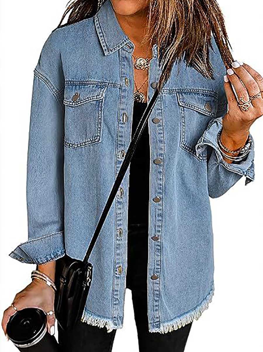 Veleaee Denim Lapel Loose Fit Shirt