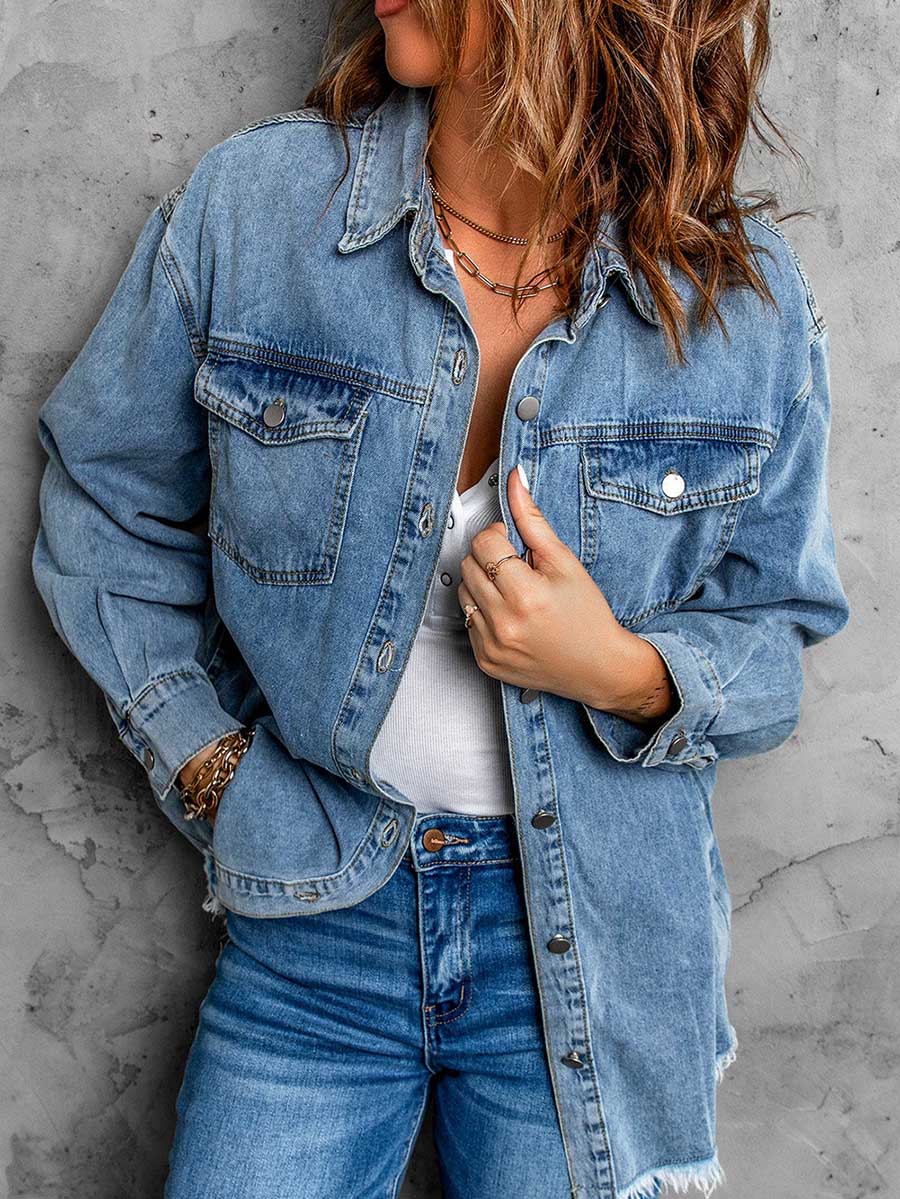 Veleaee Denim Lapel Loose Fit Shirt