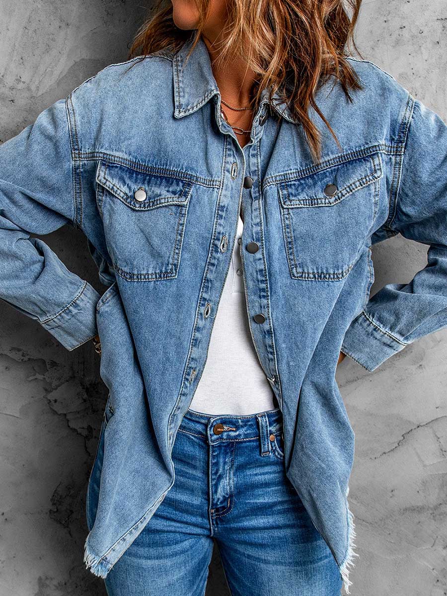 Veleaee Denim Lapel Loose Fit Shirt