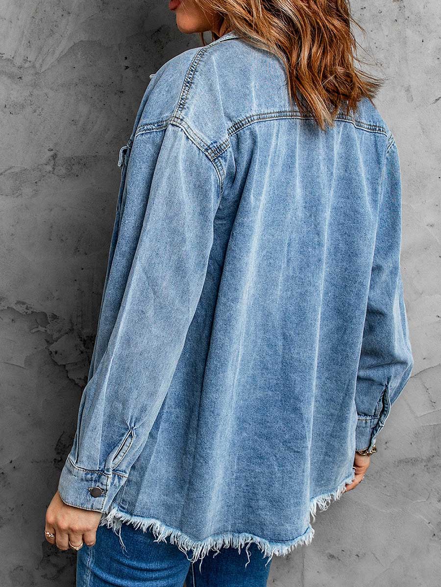 Veleaee Denim Lapel Loose Fit Shirt