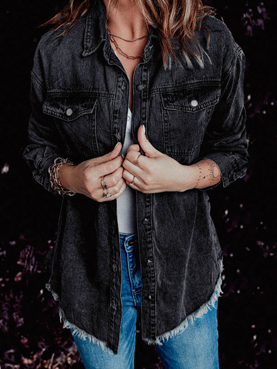 Veleaee Denim Lapel Loose Fit Shirt