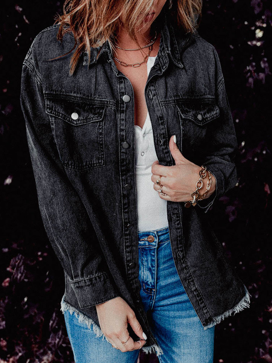 Veleaee Denim Lapel Loose Fit Shirt