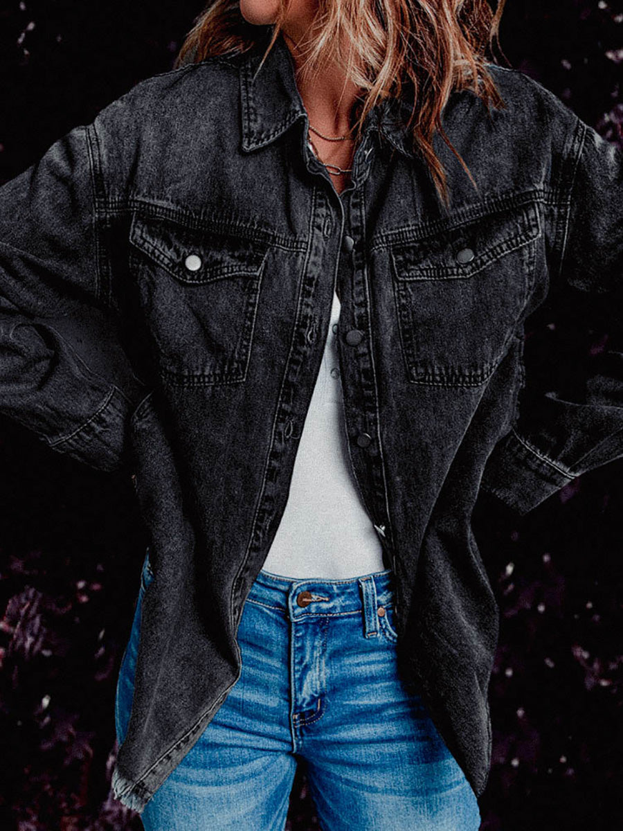 Veleaee Denim Lapel Loose Fit Shirt