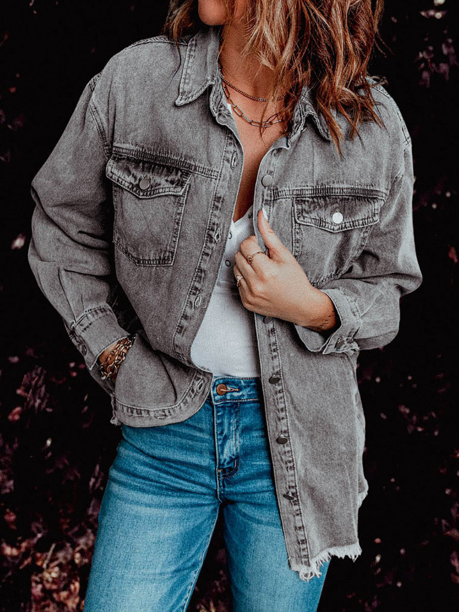 Veleaee Denim Lapel Loose Fit Shirt