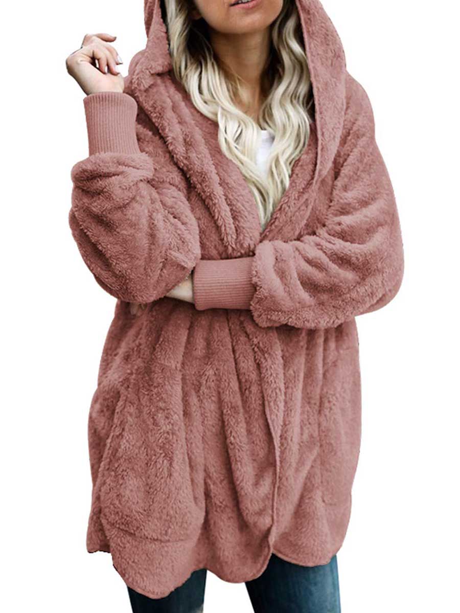 Veleaee Solid Color Fleece Hooded Jacket