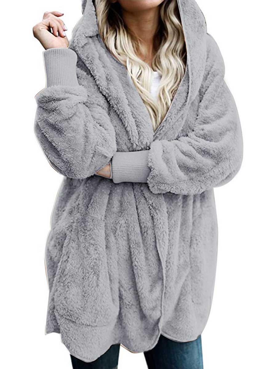 Veleaee Solid Color Fleece Hooded Jacket