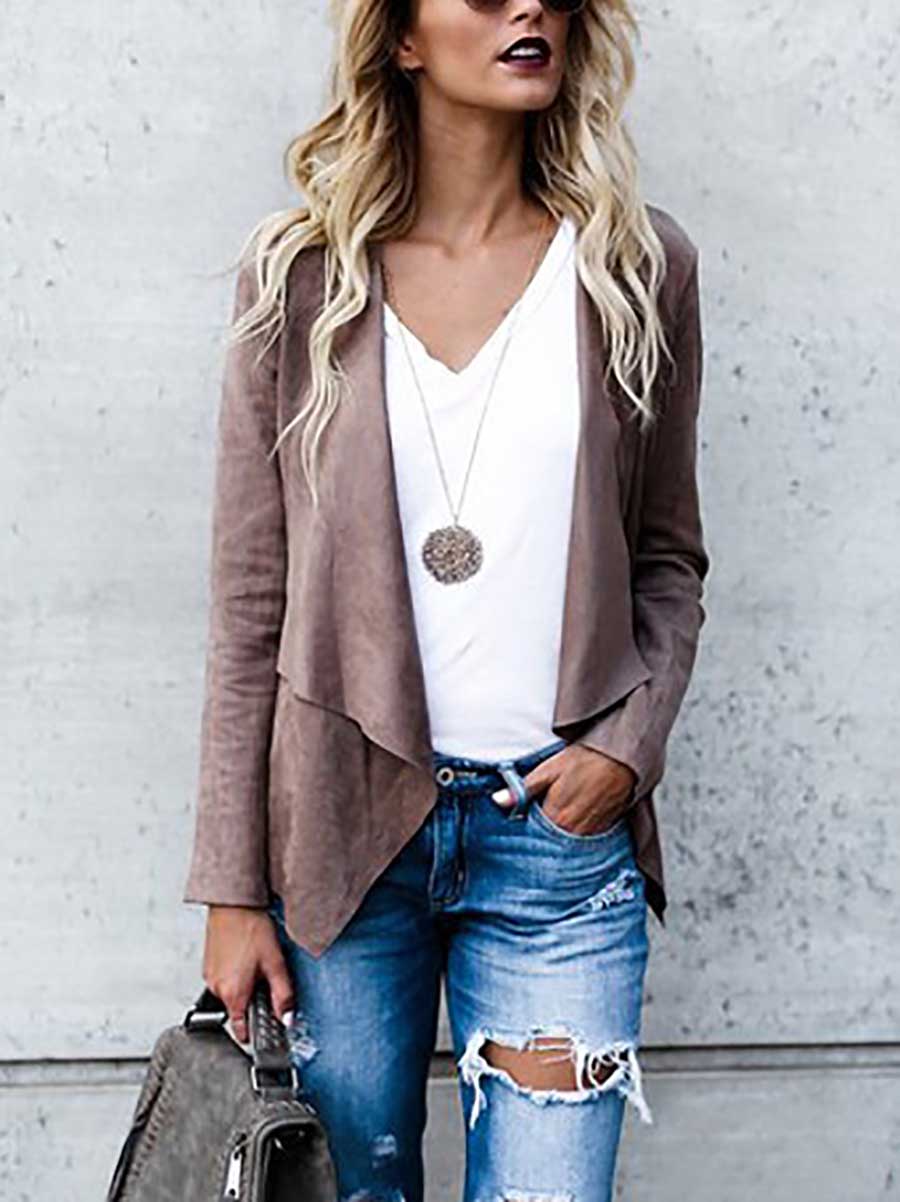 Veleaee Faux Buckskin Velvet Casual Jacket