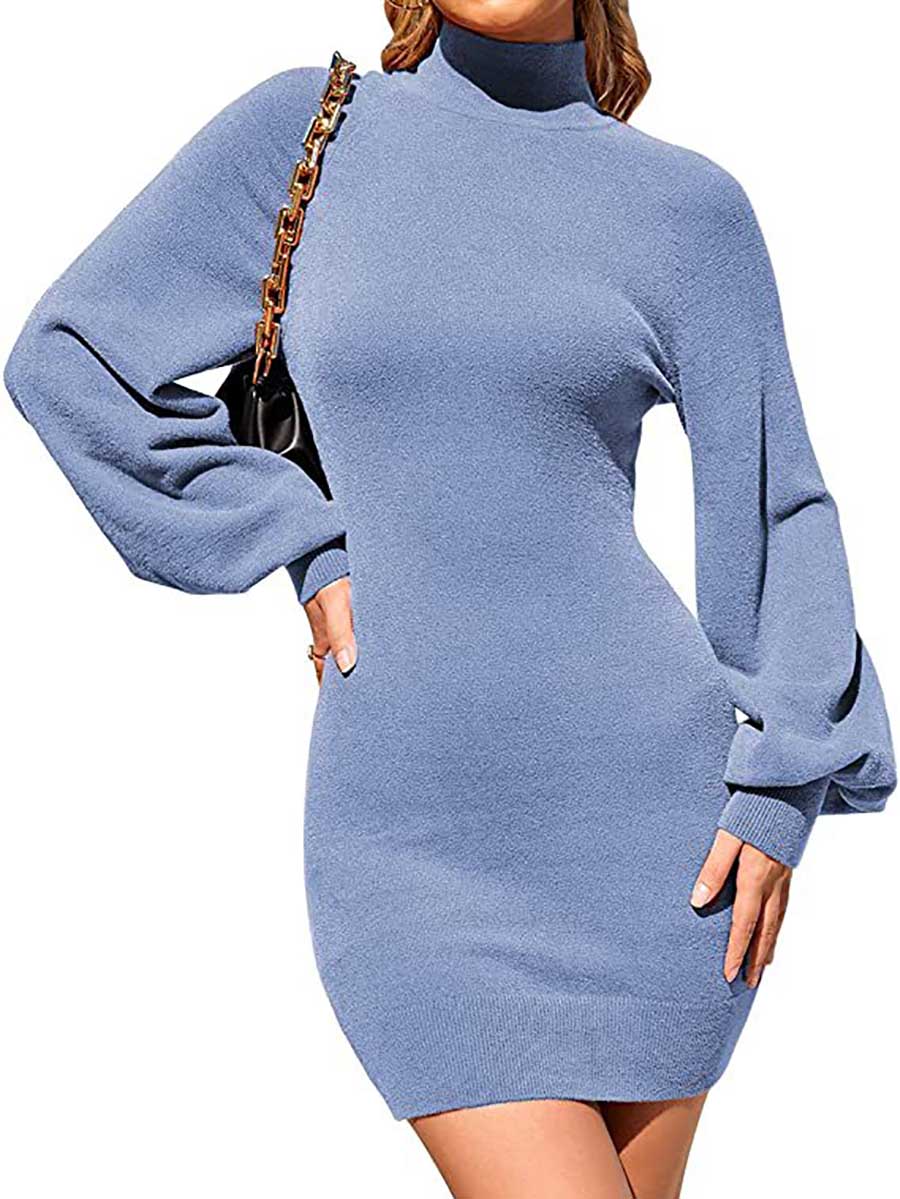 Veleaee Turtleneck Knit Sweater Dress
