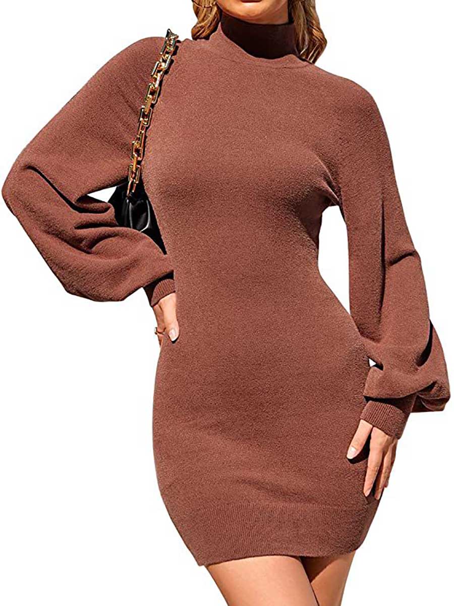 Veleaee Turtleneck Knit Sweater Dress