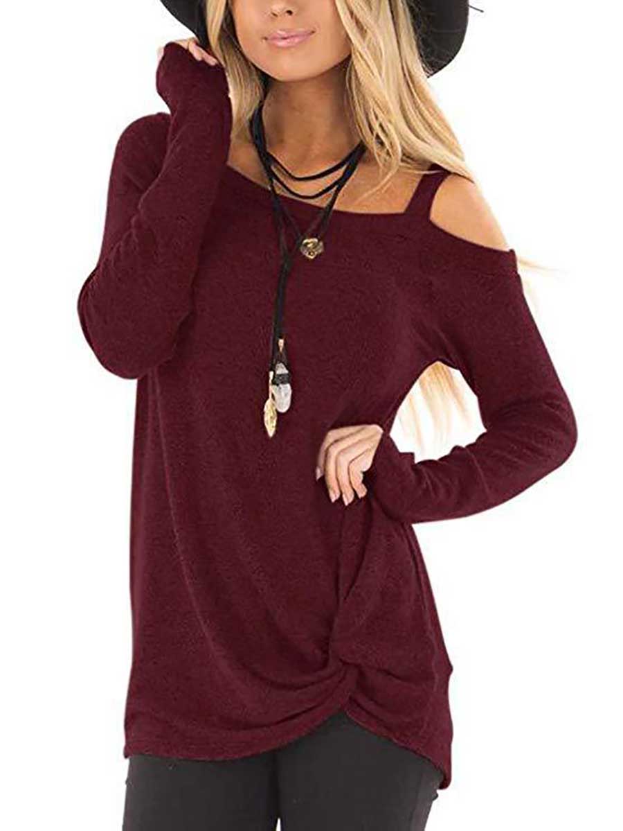 Veleaee Long Sleeve Knotted Sweatshirt T-Shirt