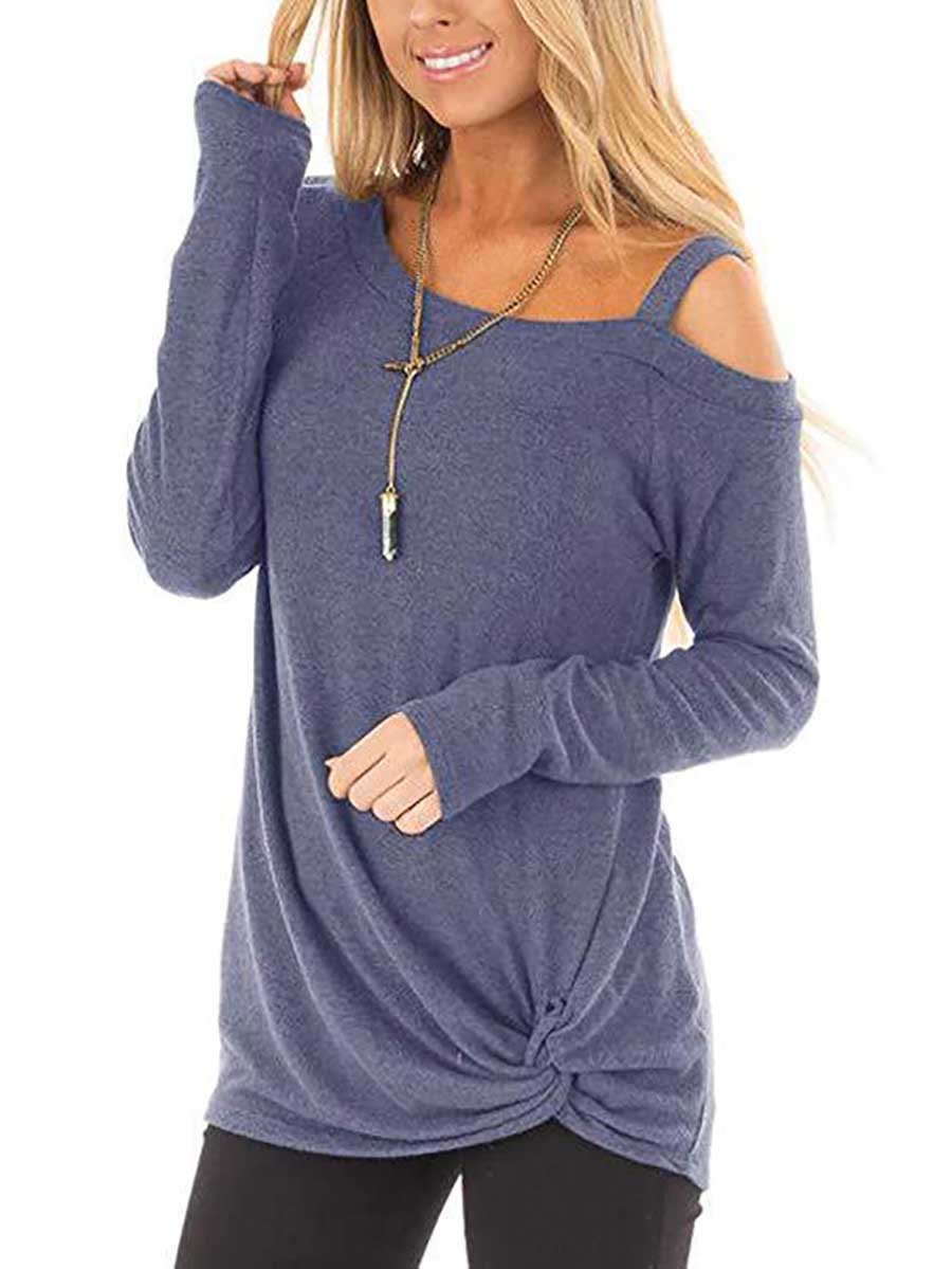 Veleaee Long Sleeve Knotted Sweatshirt T-Shirt