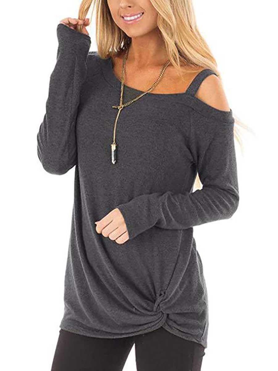 Veleaee Long Sleeve Knotted Sweatshirt T-Shirt