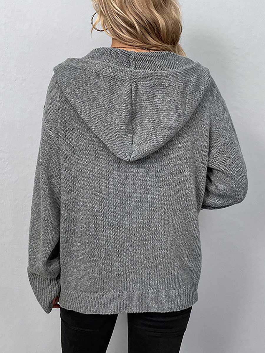 Veleaee Hooded Drawstring Knit Cardigan Jacket