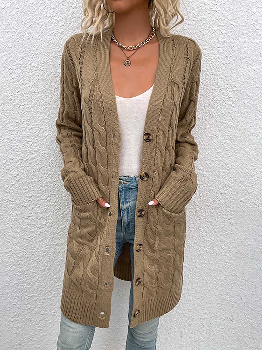 Veleaee Long Twist Sweater Button Cardigan