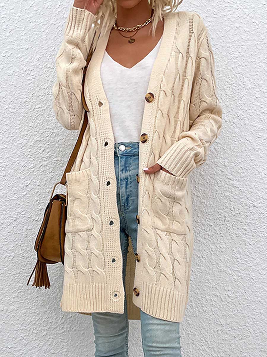 Veleaee Long Twist Sweater Button Cardigan