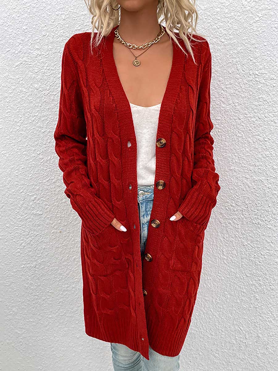 Veleaee Long Twist Sweater Button Cardigan