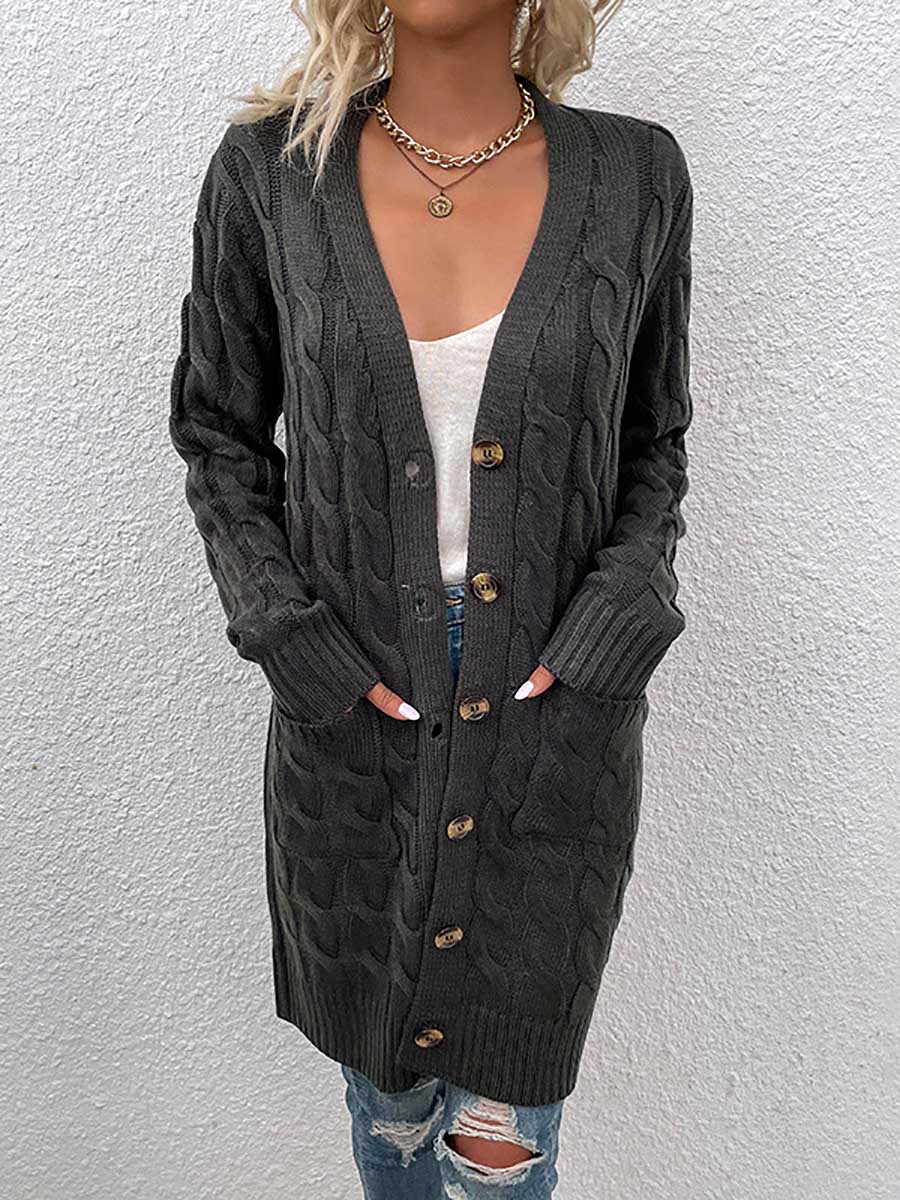 Veleaee Long Twist Sweater Button Cardigan