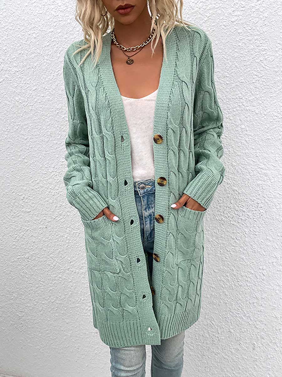 Veleaee Long Twist Sweater Button Cardigan