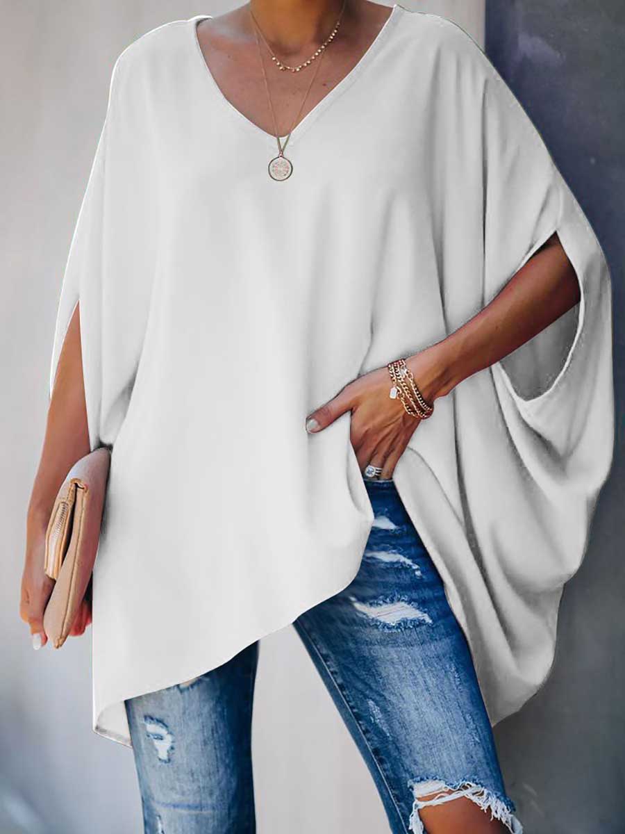 Veleaee Bat Sleeve v-Neck Loose Top