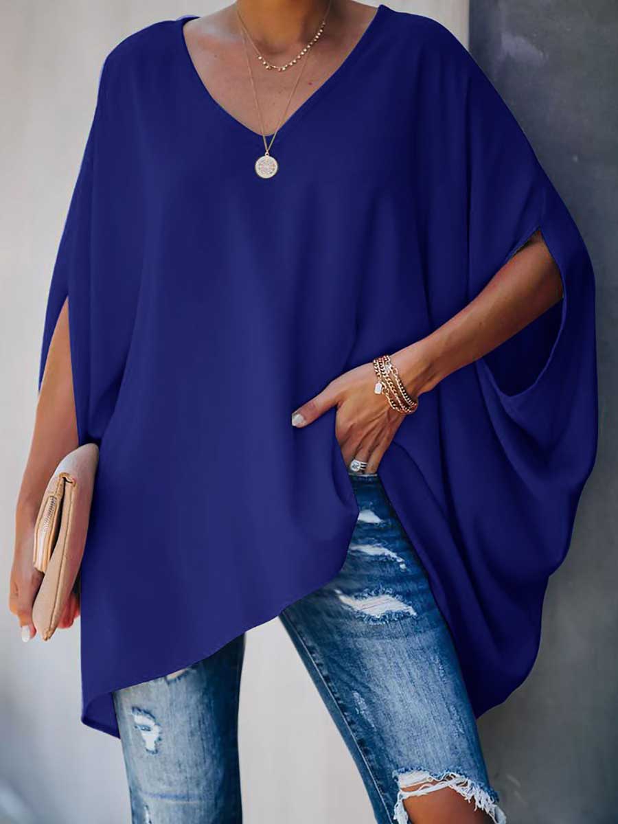 Veleaee Bat Sleeve v-Neck Loose Top