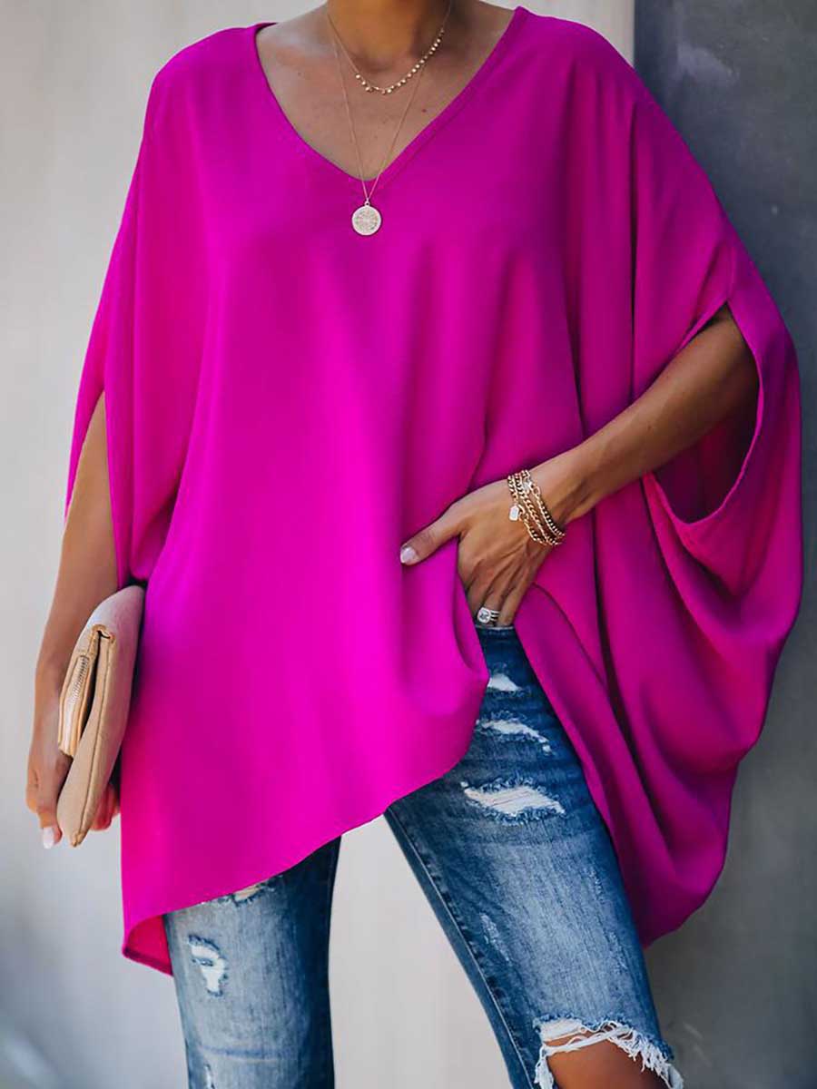 Veleaee Bat Sleeve v-Neck Loose Top