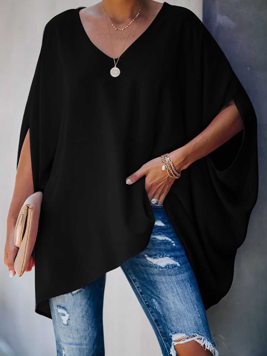 Veleaee Bat Sleeve v-Neck Loose Top