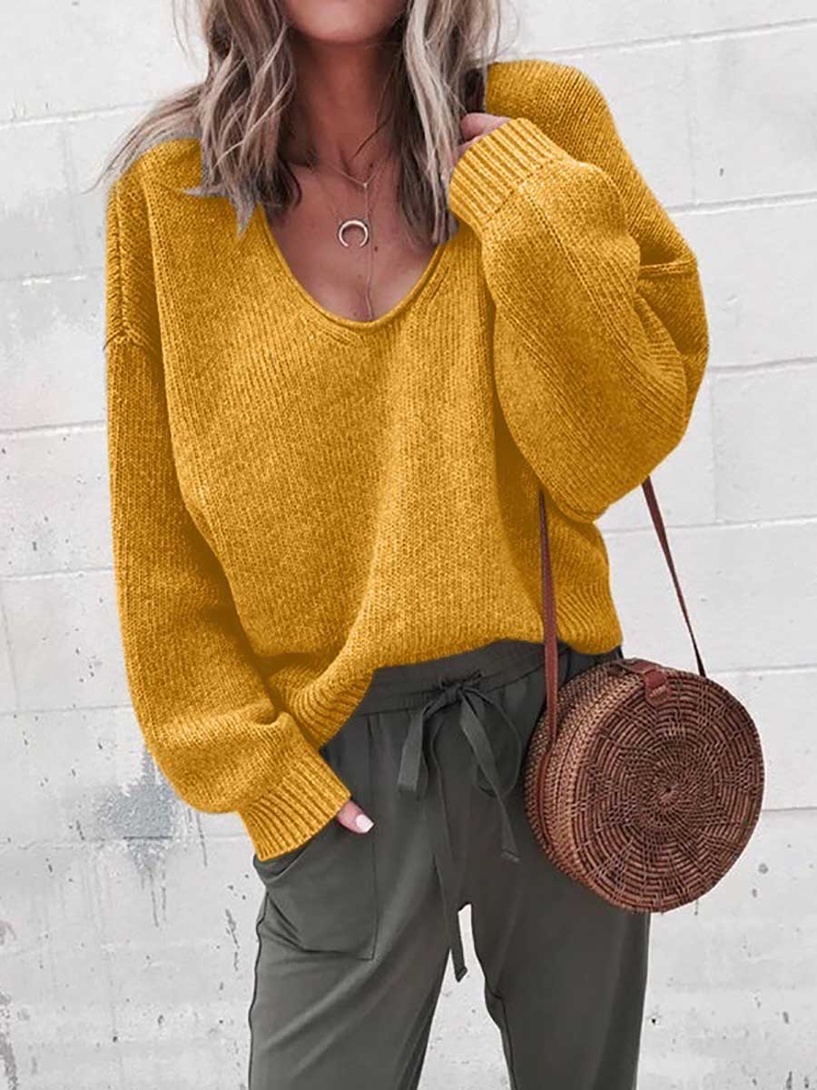 Veleaee V-neck long sleeve sweater knit
