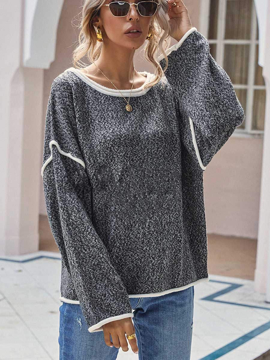Veleaee Crew Neck Knit Loose Sweater